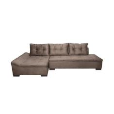 Sofá de Canto 5 Lugares com Chaise Esquerdo Guarapari Suede Café - Mod