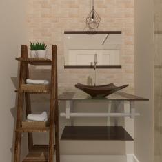 Gabinete de Vidro 60cm com Cuba Quadrada Marrom