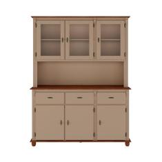 Armário de Cozinha com Cristaleira de Vidro e Madeira Antique com 6 Po