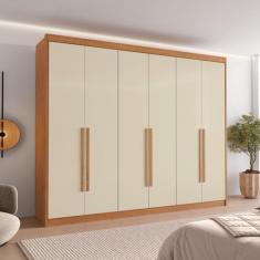 Guarda Roupa Casal 6 Portas com Puxador de Madeiras 8 Gavetas Eloá - C