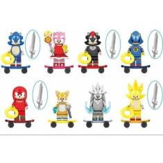 Boneco Blocos De Montar Sonic Tails Knuckles Silver Shadow