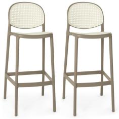 Kit 2 Banqueta Alta Com Encosto Roma Em Polipropileno - Branco/cinza Escuro