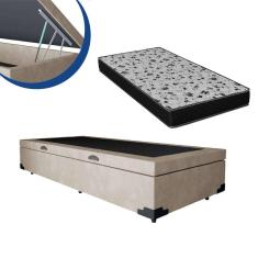 Cama Box Baú Solteiro Colchão Espuma D33 + Box Bege Sintético 53x88x188
