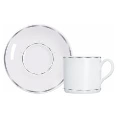 Xícara de Café Brasília com Pires de Porcelana 70 ml com Filete Prata Germer