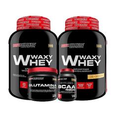 KIT 2x Whey Protein Waxy Whey 2kg + Glutamina 500g + BCAA 4800 120 Cápsulas - Bodybuilders (Baunilha e Paçoca)