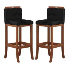 Kit 2 Banquetas Média Estofada para Balcão Turim Madeira Castanho Suede CCS