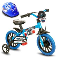 Bicicleta Criança De 3 A 5 Anos Aro 12 Menino Veloz Com Capacete Azul Nathor-Masculino