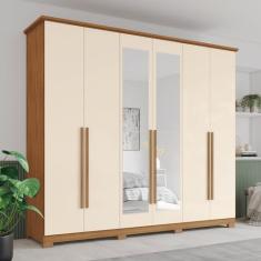 Guarda-roupa 6 Portas 6 Gavetas com Espelho Benjamin Espresso Móveis Nature/Off White