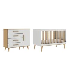 Quarto de Bebê Berço 3 em 1 Retrô Ligia Cômoda com Fraldário Ludmila Off White Carolina Baby