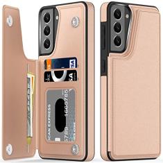 LETO Capa para Galaxy S21 Plus, capa carteira de couro flip de luxo com compartimentos para cartões e suporte para meninas e mulheres, capa protetora para celular de 6,7 polegadas marrom claro