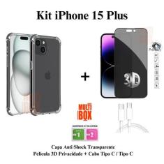 Kit Capa + Película Privacidade 3D de Vidro + Cabo Carregador Tipo C -