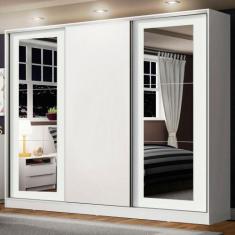 Guarda-Roupa Casal Madesa Eros 3 Portas de Correr com Espelhos - Branc