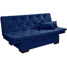 Sofá Cama Com Baú em Suede Valentim - Essencial Estofados, Azul-marinh