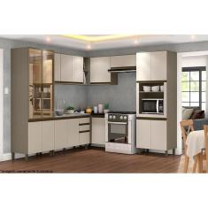 Cozinha Modulada Henn Connect  9 Peças (3 Armários + 2 Balcões + 2 Paneleiros + 2 Complementos) C9P02 Duna/Cristal