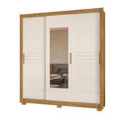 Guarda Roupa 3 Portas Deslizantes com Espelho Canadá Freijo Off White 