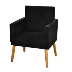 Poltrona Decorativa Nina Sala Quarto Recepção Suede Preto com Rodapé -
