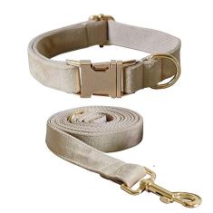 Conjunto de coleira e coleira de veludo macio com fivela de metal resistente - Coleiras ajustáveis duráveis para animais de estimação com trelas para cães pequenos, médios e grandes - Confortável e