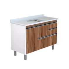 Balcão para Pia 2 Portas 3 Gavetas Coliseu Aj Rorato Nogal Sevilha