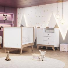 Quarto de Bebê com Cômoda 3 Gavetas e Berço 3 em 1 Lola Henn