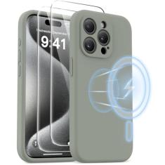 AOTESIER Capa magnética para iPhone 15 Pro, [compatível com Magsafe] [Silicone de grau alimentício] Capa de proteção de tela e câmera atualizada com [2 protetores de tela], 6,1 polegadas, verde calke
