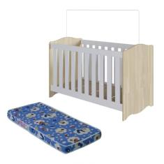 Berço Infantil Cama 3 em 1 Multifuncional com Colchão, Regulagem de Altura e Grade em Mdf Quarto de Bebê