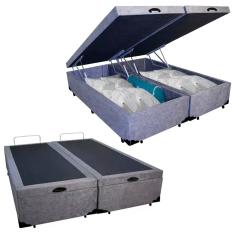 Cama Box Baú King Bipartido Suede SerenePrime Cinza 192x203x44
