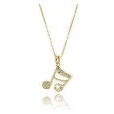 Colar Cordão Nota Musical Musica Folheado Ouro 18k