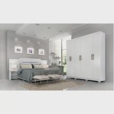 Conjunto Quarto de Casal com Guarda Roupa 6 Portas Clara Cabeceira Extensível Mila Panan Móveis