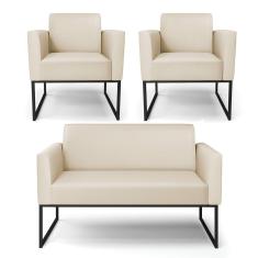 Sofá Namoradeira Com 2 Poltronas Base Industrial Preto Marisa Corino Bege D03 - D'rossi