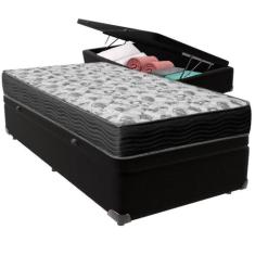 Cama Box Baú Preto E Colchão Iso100 Espuma D33 Solteiro Ortobom