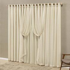 Cortina Marrocos Tecido Blackout e Voal Fitado 3,00m x 2,50m Janela Sala Quarto - Palha