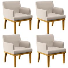 Kit 04 Poltronas Decorativas Para Sala de Estar Beatriz W01 Linho Cru - Lyam Decor
