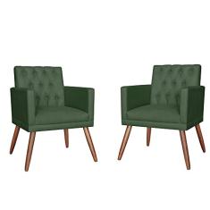 Kit 02 Poltronas Decorativa Pés Palito Nina Encosto Estilo Capitonê Verde - DS Estofados