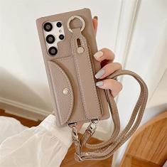 Carteira de Couro Estojo Cordão Tiracolo Para Samsung S23 Ultra S22 Plus S21 S20 S10 S9 S8 Nota 20 10 Pro 9 Capa Alça de Pulso, cáqui, Para S10