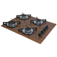 Cooktop Premium 4 Bocas Ultra Chama Amadeirado Escuro Chamalar Bivolt