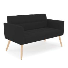 Sofá Namoradeira Elisa Veludo Preto Pés Palito Natural - D`rossi