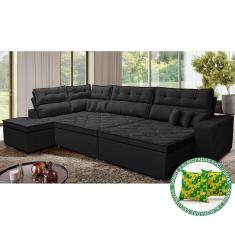 Sofá De Canto Retrátil E Reclinável Esquerdo 3,00x2,36m Molas Cama Inbox Espanha Velusoft Preto