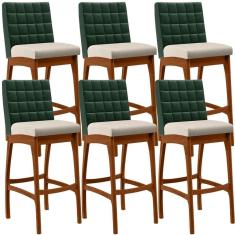 Kit 06 Banquetas Altas Mila Facto Verde Musgo Linho Cru