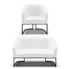 Sofá Namoradeira E Poltrona Base Industrial Preto Stella Corano Branco D03 - D`rossi
