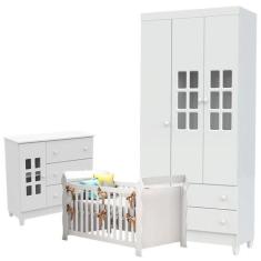 Quarto de Bebê Mariah 3 Portas com Berço Lara Branco Brilho - Carolina