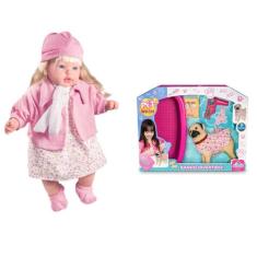 Kit Boneca Bebê Rose Ring Classic e Cachorro Brinquedo - Milk e Adijom