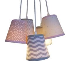 Lustre Pendente Luminária Cacho Tecido Chevron Tecidos Tons de Cinza e