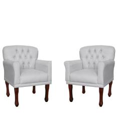 Combo Poltrona Decorativa Anita Pés Luis XV Suede Branco - DS Estofado