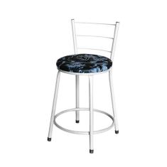 Banqueta Baixa Para Cozinha Epoxi Branca Estofado Floral - Lamar Desig