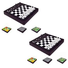 Kit 2 jogos tabuleiro 4 em 1 dama xadrez cobras escada magnetico portatil para todas idades