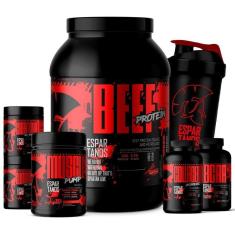 Kit Beef Protein + BCAA + Colágeno + Creatina + Glutamina + Pré-Treino Frutas Vermelhas + Shaker-Unissex