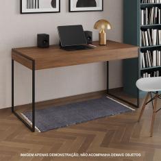 Escrivaninha Industrial Madeira Padrão Office Amêndoa 137X53Cm Com Base Em Ferro Preto