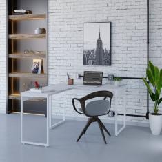 Mesa De Escritório Em L Estilo Industrial 120x150cm Kuadra Branco Chess - Est.branca