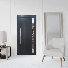 Porta Pivotante de Alumínio 210 x 120cm com Visor e Fechadura Digital Linha 30 Direita Preto