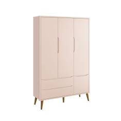 Guarda-roupa Retrô 3 Portas Théo New Rosa Fosco Com Madeira - Reller